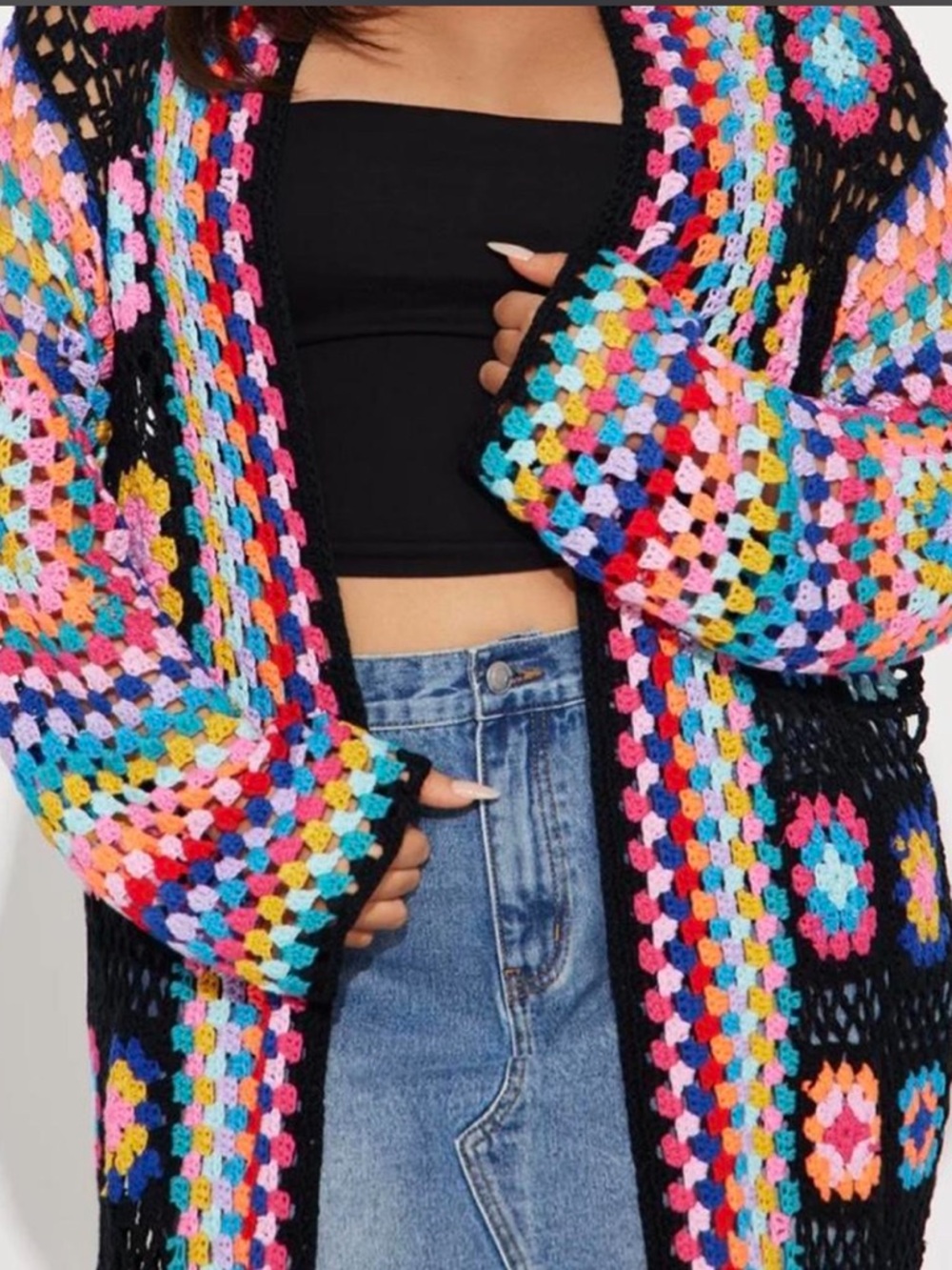 RAINBOW CROCHET FRINGE CARDIGAN - NEW